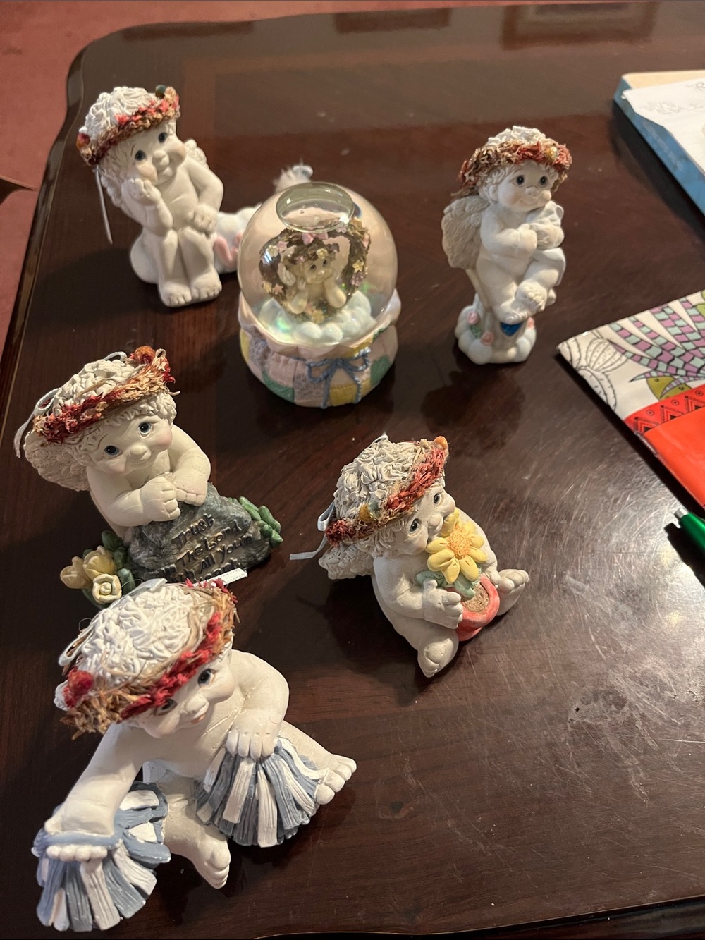 Cherub Figurine Collection with Snow Globe - White with Floral Crowns